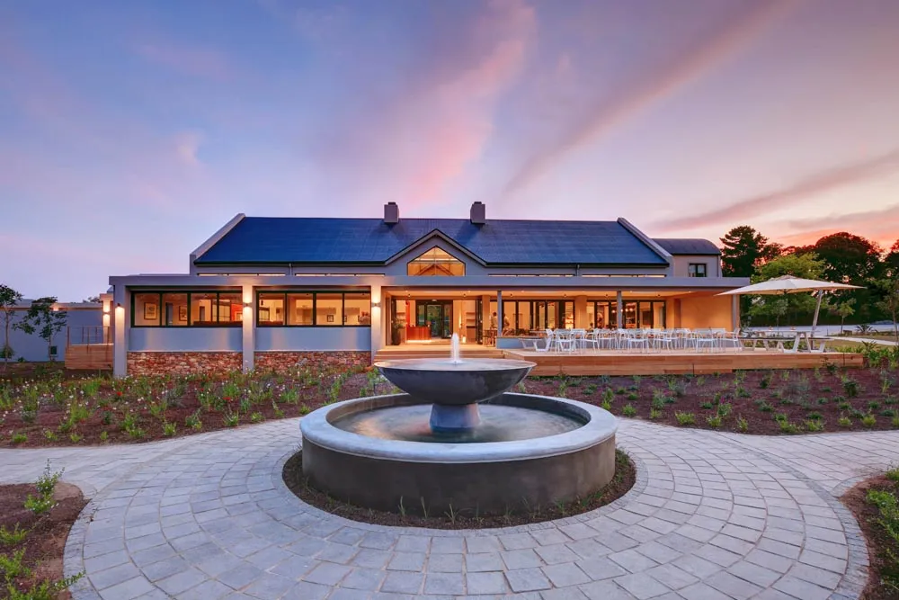 Knysna Hollow exterior lighting at dusk